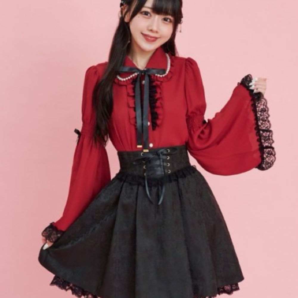 Secret Honey Pearl Collar Flared Sleeve Blouse